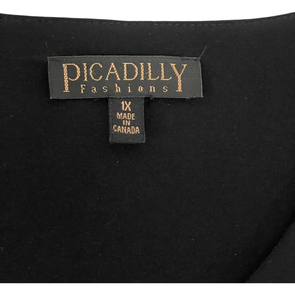 Picadilly Womens Black Blue Abstract Trim Stretch 3/4 Sleeve Zip Up Jacket Sz 1X - Picture 3 of 7